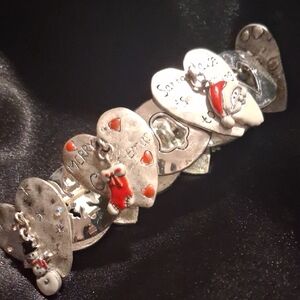 Silver and Red Heart Cascade Bracelet